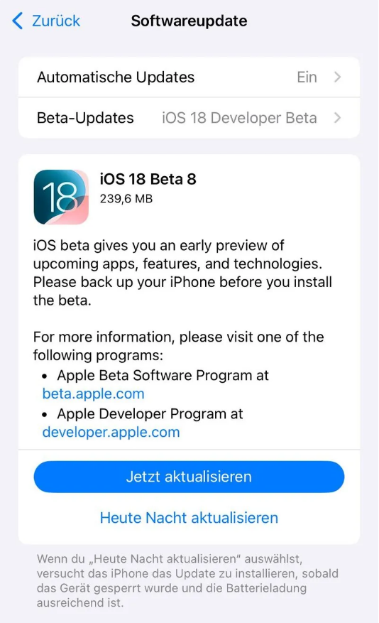 巴宜苹果手机维修分享苹果 iOS / iPadOS 18 开发者预览版 Beta 8 发布 